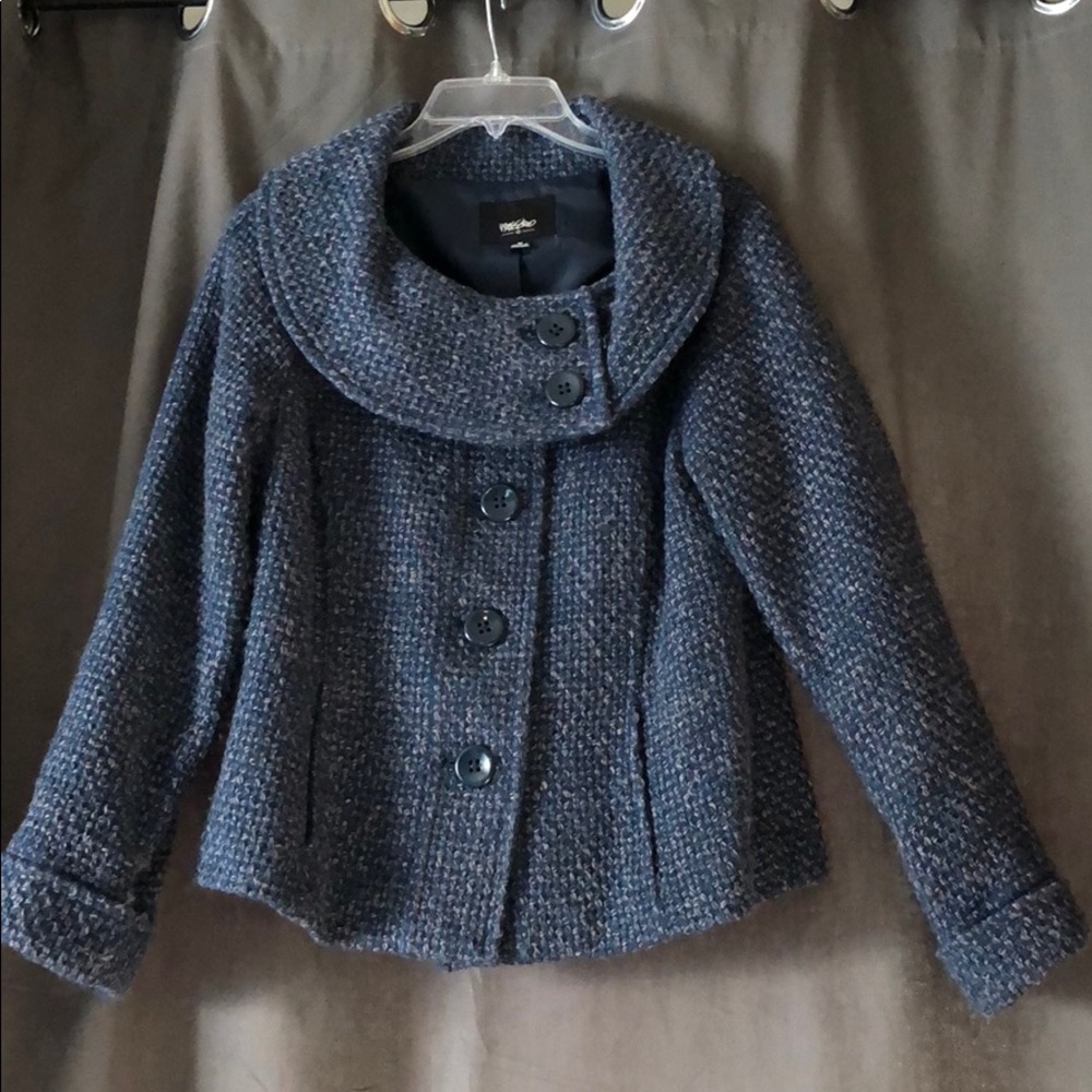 Blue speckled tweed coat